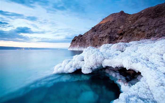 Dead sea, coast, salt, dusk Wallpapers Pictures Photos Images