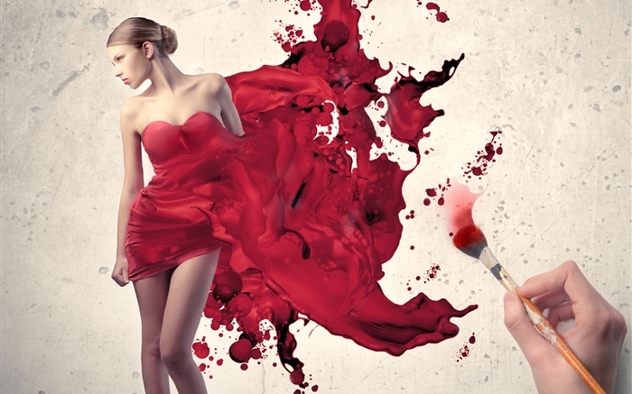 Draw girl's red dress, creative pictures Wallpapers Pictures Photos Images