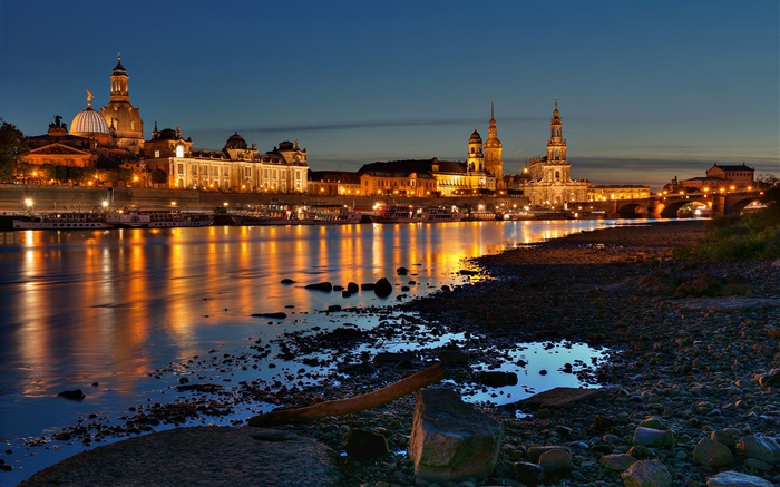 Dresden, Germany, city, houses, buildings, river, night, lights Wallpapers Pictures Photos Images