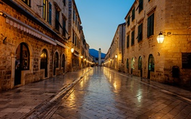Dubrovnik, Croatia, sunset, footpath, house, lights HD wallpaper