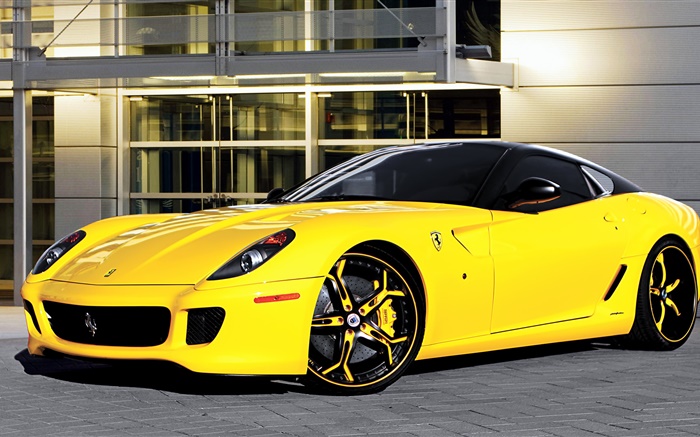 Ferrari 599 yellow supercar side view Wallpapers Pictures Photos Images