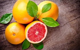 Grapefruit, fruit, leaves, red, orange HD wallpaper