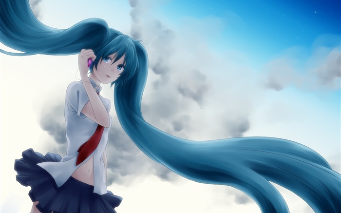 Hatsune Miku, long blue hair girl, tears Wallpapers Pictures Photos Images