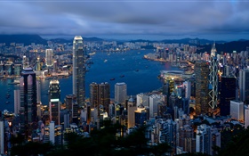 Hong Kong, city, buildings, cloudy sky, morning HD wallpaper