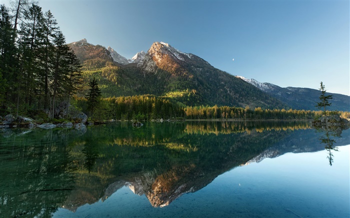 Lake, trees, mountains, water reflection Wallpapers Pictures Photos Images