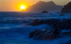 Sunset, bay, Porto, Corsica, France HD wallpaper