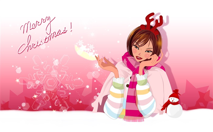 Vector girl, snowman Wallpapers Pictures Photos Images