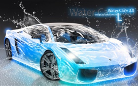 Water splash car, Lamborghini, creative design HD wallpaper