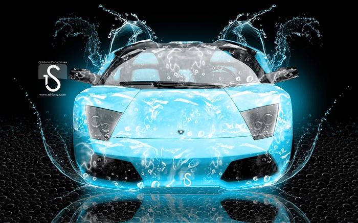 Water splash car, Lamborghini, front view, creative design Wallpapers Pictures Photos Images