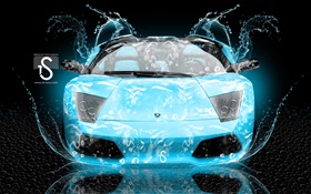 Water splash car, Lamborghini, front view, creative design HD wallpaper