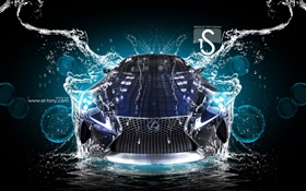 Water splash car, Lexus, front view, creative design HD wallpaper