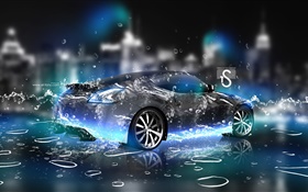 Water splash car, Nissan rear view, creative design HD wallpaper