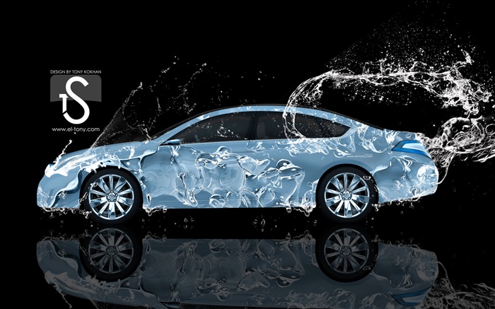 Water splash car, Nissan, side view, creative design Wallpapers Pictures Photos Images