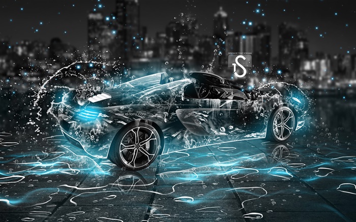 Water splash car, black supercar, night, creative design HD Wallpapers |  Creative | Desktop Wallpaper Preview 