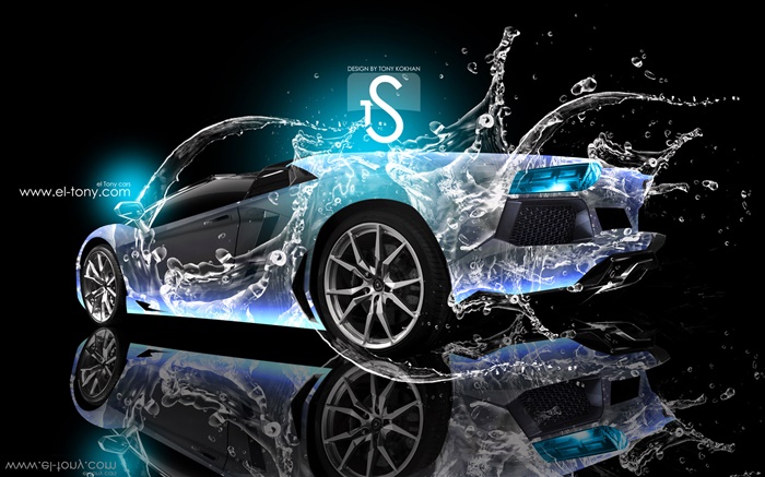 Water splash car, creative design, Lamborghini rear view Wallpapers Pictures Photos Images