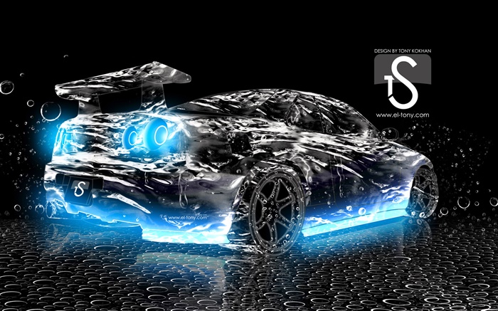 Water splash car, creative design, black supercar rear view Wallpapers Pictures Photos Images