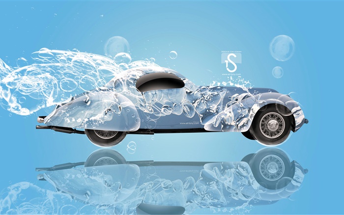 Water splash car, creative design, retro car Wallpapers Pictures Photos Images