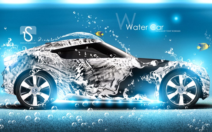 Water splash car, fish, creative design Wallpapers Pictures Photos Images