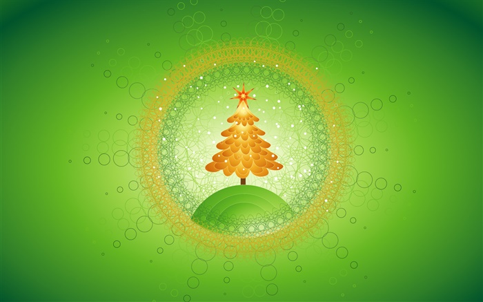 Christmas tree, circles, creative pictures, green background Wallpapers Pictures Photos Images