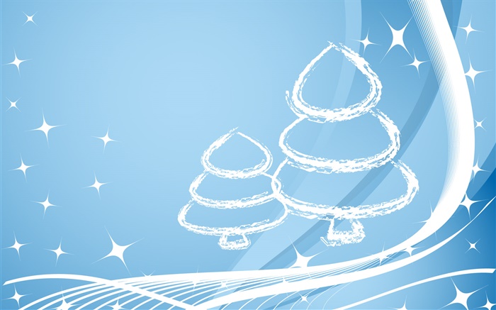 Christmas trees, simple style, stars, light blue Wallpapers Pictures Photos Images