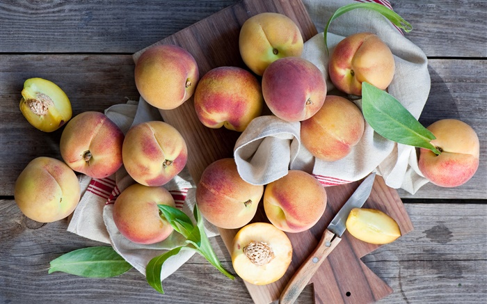 Fresh fruit, peaches, knife Wallpapers Pictures Photos Images