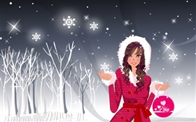Girl in winter, vector illustration HD wallpaper