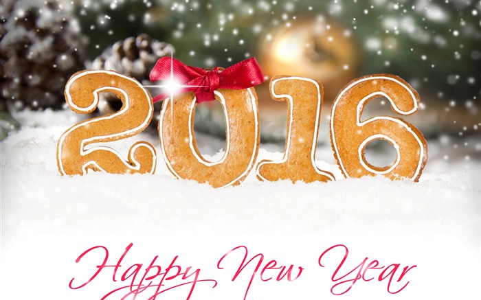 Happy New Year 2016, cookies, white snow Wallpapers Pictures Photos Images