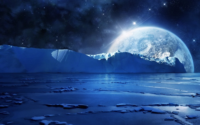Night, ice, sea, planets, stars, cold Wallpapers Pictures Photos Images