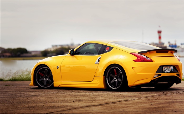 Nissan 370z yellow car rear view Wallpapers Pictures Photos Images