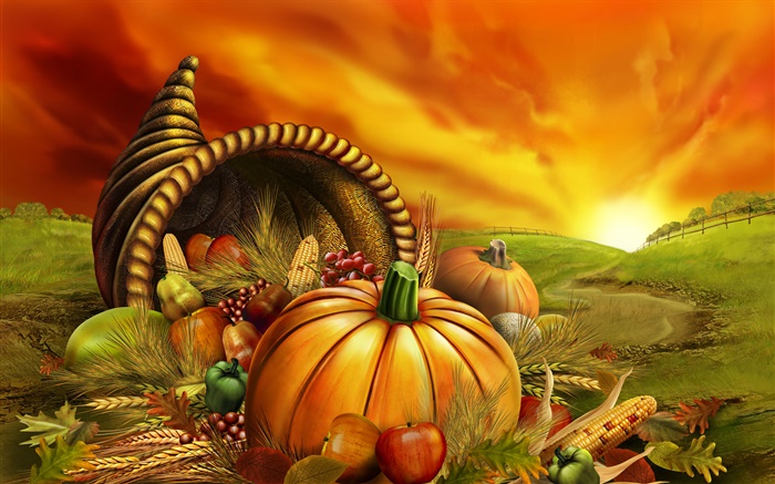 Pumpkin, corn, grapes, apples, fields, Thanksgiving Wallpapers Pictures Photos Images