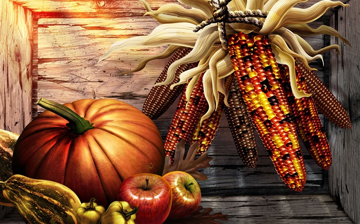 Pumpkin, corn, peppers, apples, Thanksgiving Wallpapers Pictures Photos Images