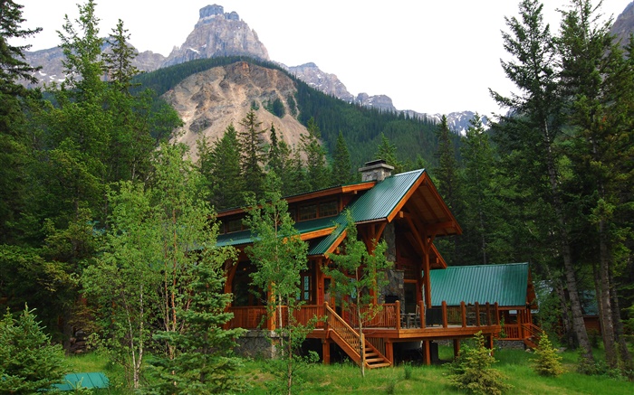Alberta, Canada, villa, house, forest, trees, mountains Wallpapers Pictures Photos Images