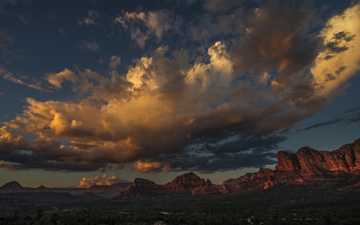America, Utah, trees, mountains, clouds, dusk, canyon Wallpapers Pictures Photos Images