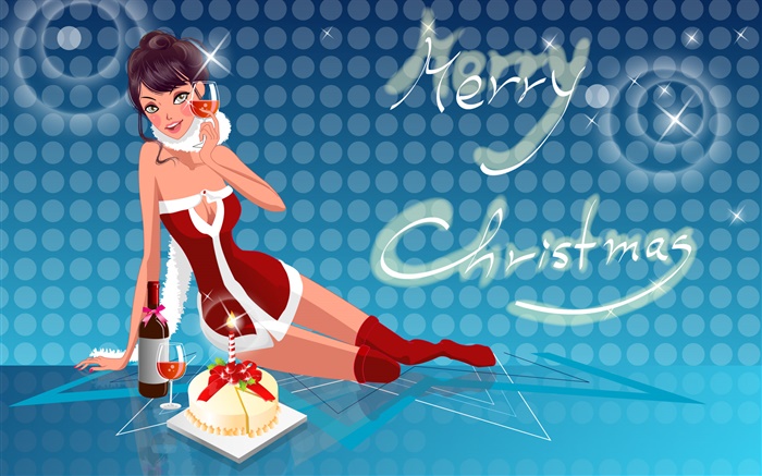 Christmas, vector girl, wine Wallpapers Pictures Photos Images