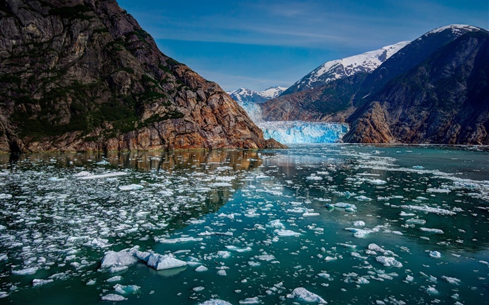 Glacier Bay National Park, Alaska, USA, mountains, glaciers, ice, lake Wallpapers Pictures Photos Images