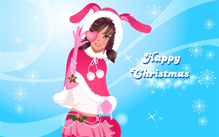 Happy Christmas, vector, cute girl Wallpapers Pictures Photos Images