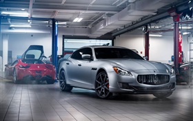 Maserati GranTurismo silver car, garage HD wallpaper