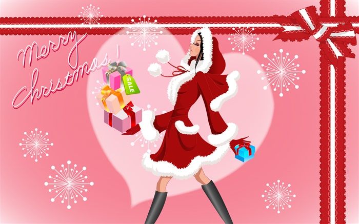 Merry Christmas, vector fashion girl, gifts Wallpapers Pictures Photos Images