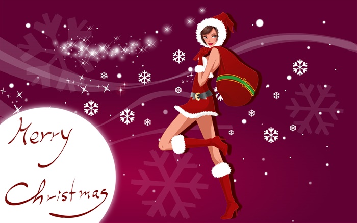Merry Christmas, vector girl, gifts, snowflake Wallpapers Pictures Photos Images