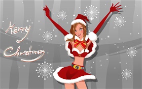 Merry Christmas, vector illustration, girl HD wallpaper