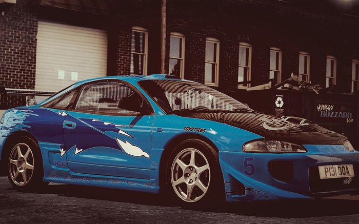 Mitsubishi eclipse, blue race car Wallpapers Pictures Photos Images