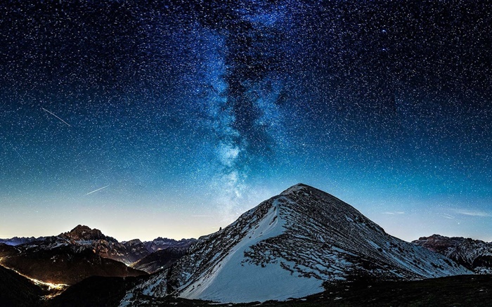 Mountain, valley, stars, night Wallpapers Pictures Photos Images
