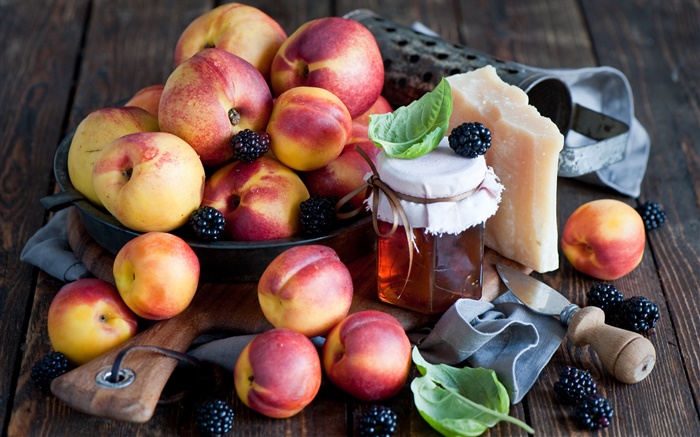 Nectarines, berries, cheese, honey Wallpapers Pictures Photos Images