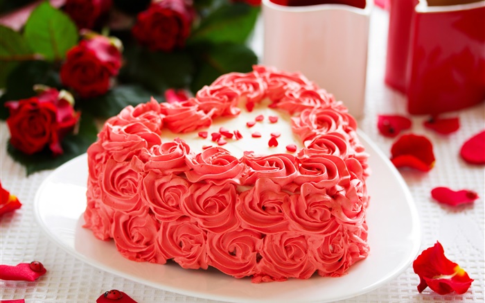 Pink rose flowers, cake, petals Wallpapers Pictures Photos Images