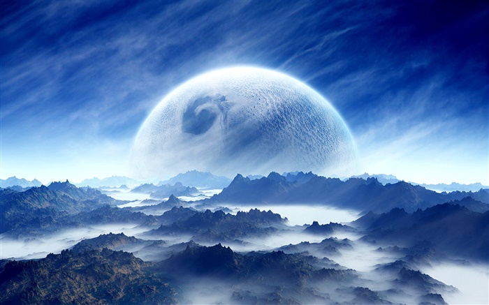 Planet, sky, mountains, clouds Wallpapers Pictures Photos Images