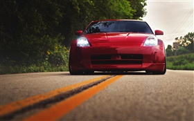 Red Nissan 350Z car front view HD wallpaper