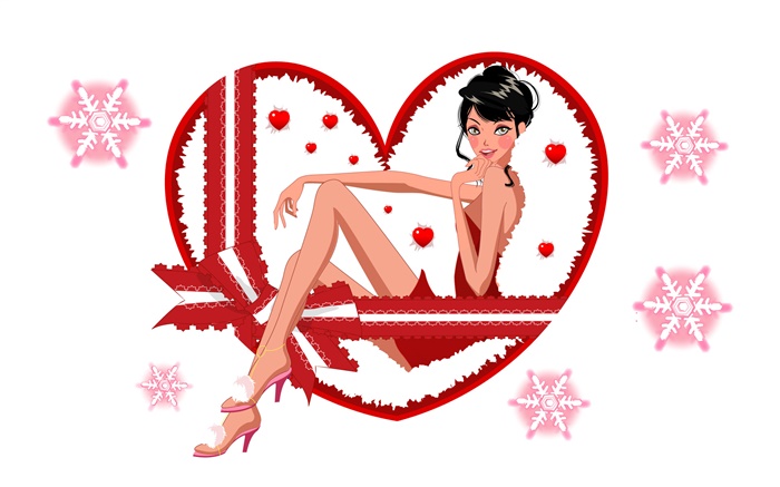 Vector illustration, beautiful girl, snowflake, love hearts Wallpapers Pictures Photos Images