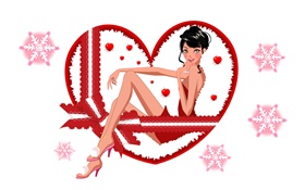 Vector illustration, beautiful girl, snowflake, love hearts