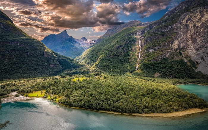 Vikane, Norway, valley, mountains, lake, clouds Wallpapers Pictures Photos Images