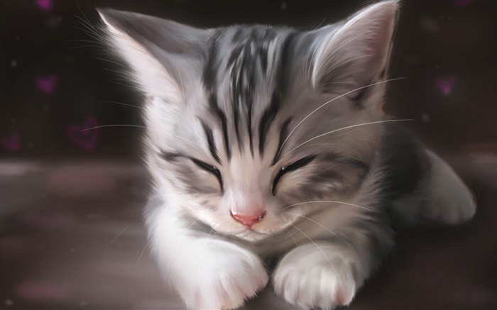 Watercolor painting, cute kitten sleeping Wallpapers Pictures Photos Images